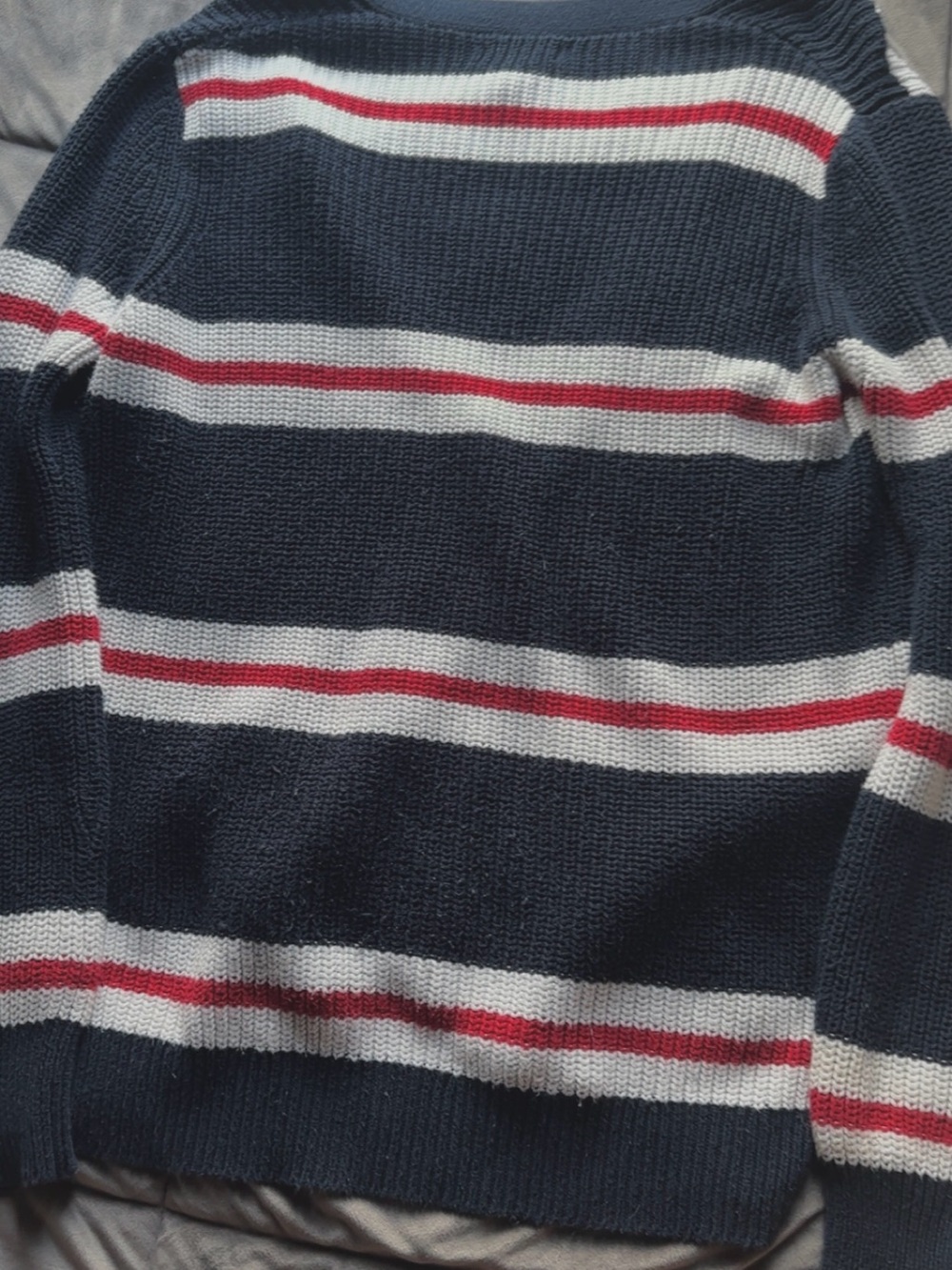 Navy Striped V-Neck Cardigan Sweater - Red & White Stripes - Picture 3 of 3
